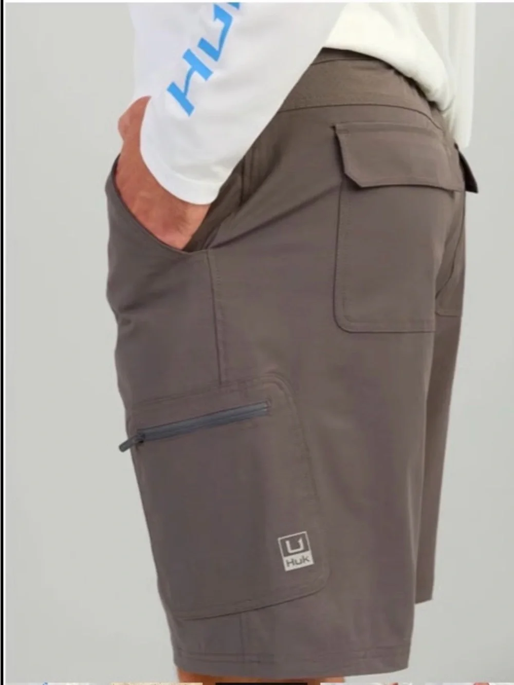 Huk Men's Brown Cargo Shorts with Zip Pocket